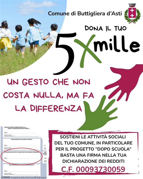 Dona il tuo 5x1000 al Comune di Buttigliera dAsti.